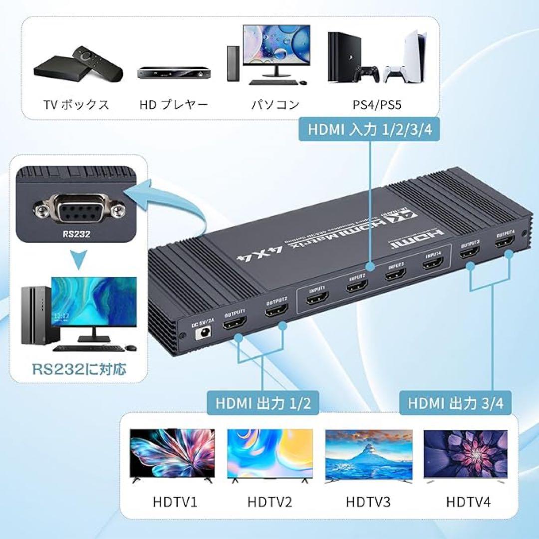 【新品】RS232 HDMI マトリックス 4入力4出力