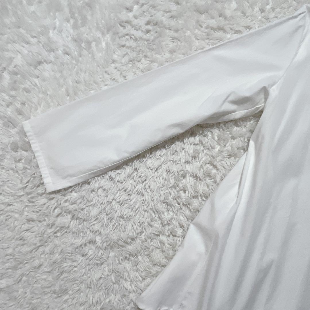 タグ付き新品✨ミズイロインド 丸襟ギャザー　ブラウスシャツ　長袖　ホワイト