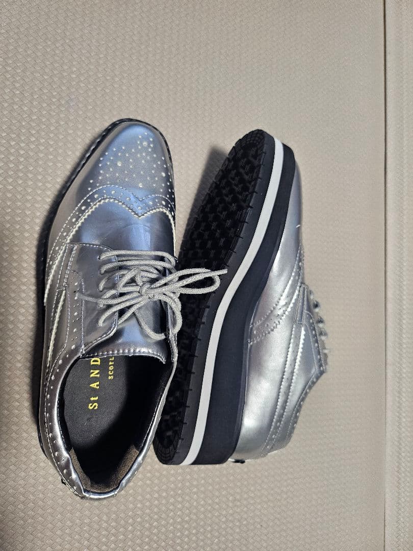 新品 ST.ANDREWS シルバー 厚底ウィングチップシューズ