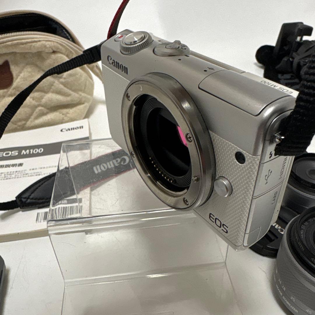 Canon EOS M100 ホワイト レンズ2点 ミニ三脚 備品あり