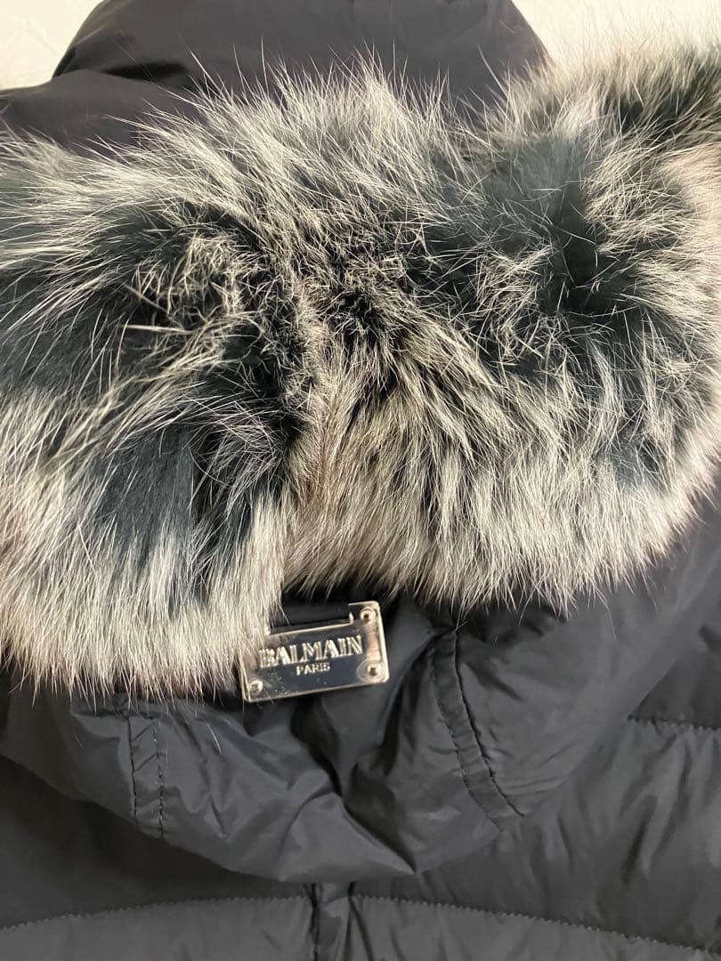 美品 BALMAIN バルマン ダウン コート フォックス ファー 黒 ブラック