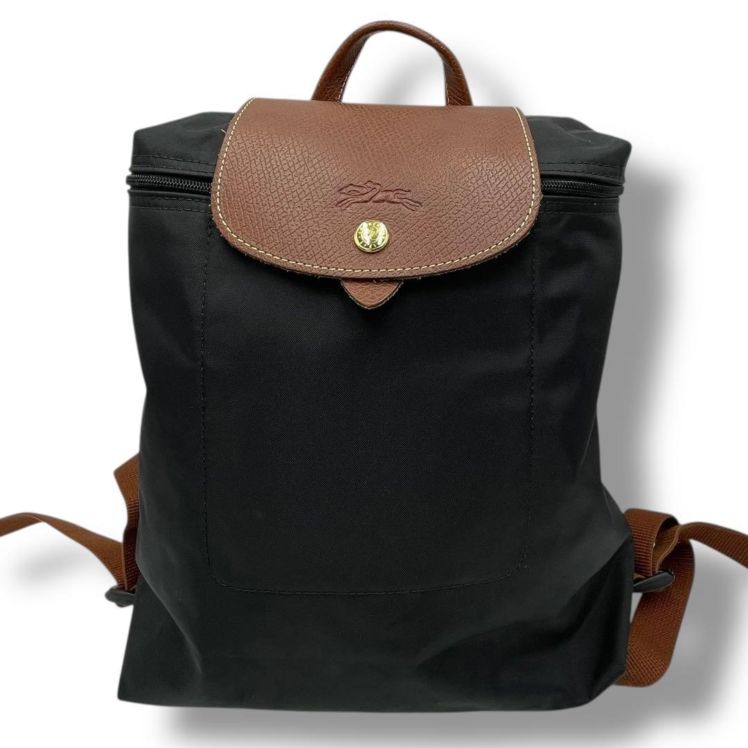 すぎやま様 ロンシャン ル プリアージュ デイパック ブラック ゴールド金具