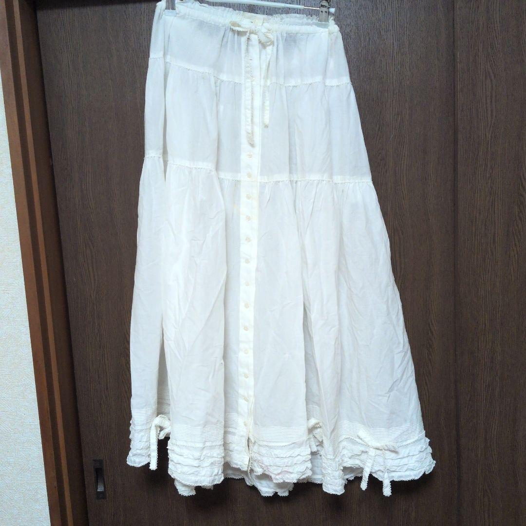 期間限定　難あり　ピンクハウス　ホワイト 前開きコットン フレアスカート　白い