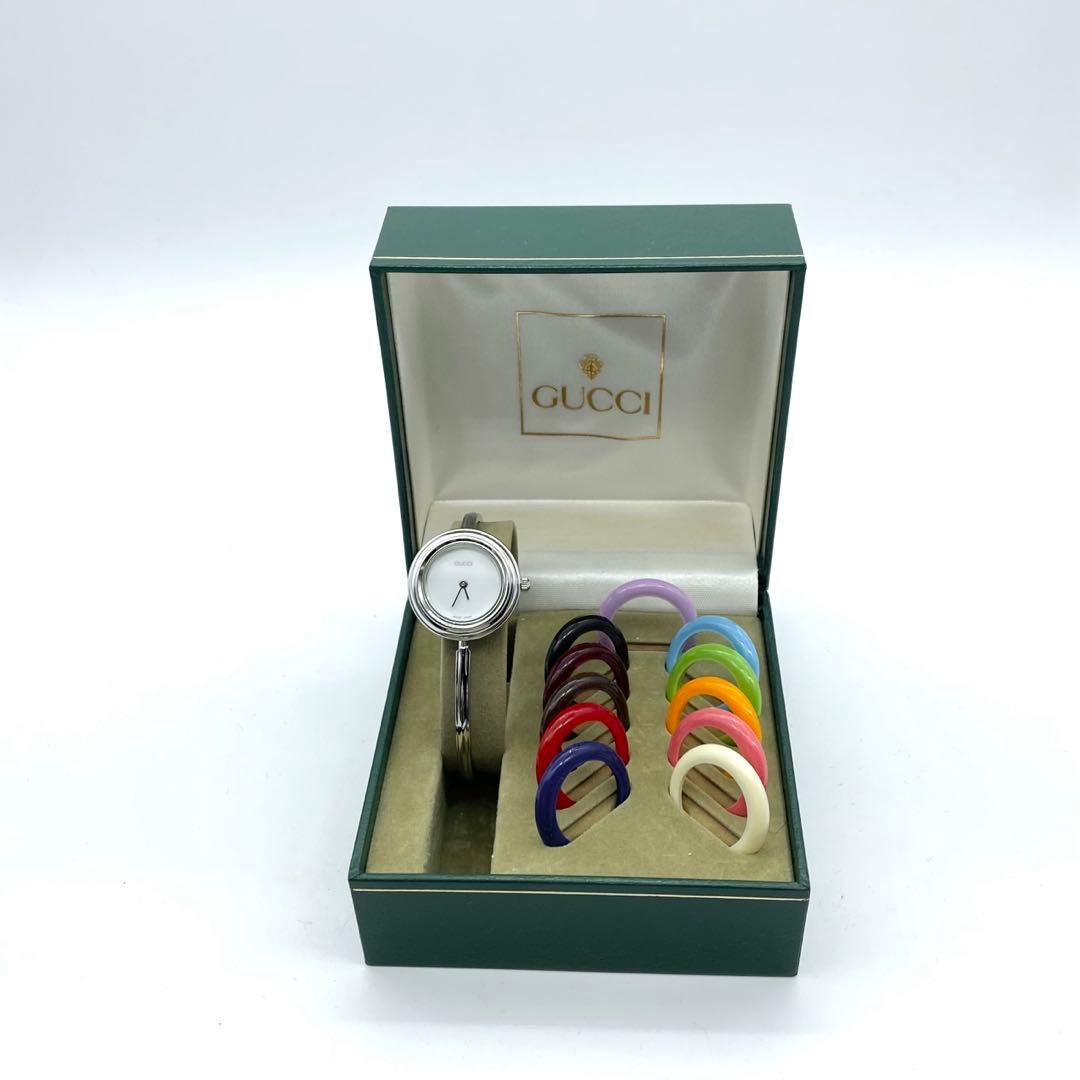 良品☆稼働　GUCCI　チェンジベゼル　シルバー　新品電池　レディース腕時計