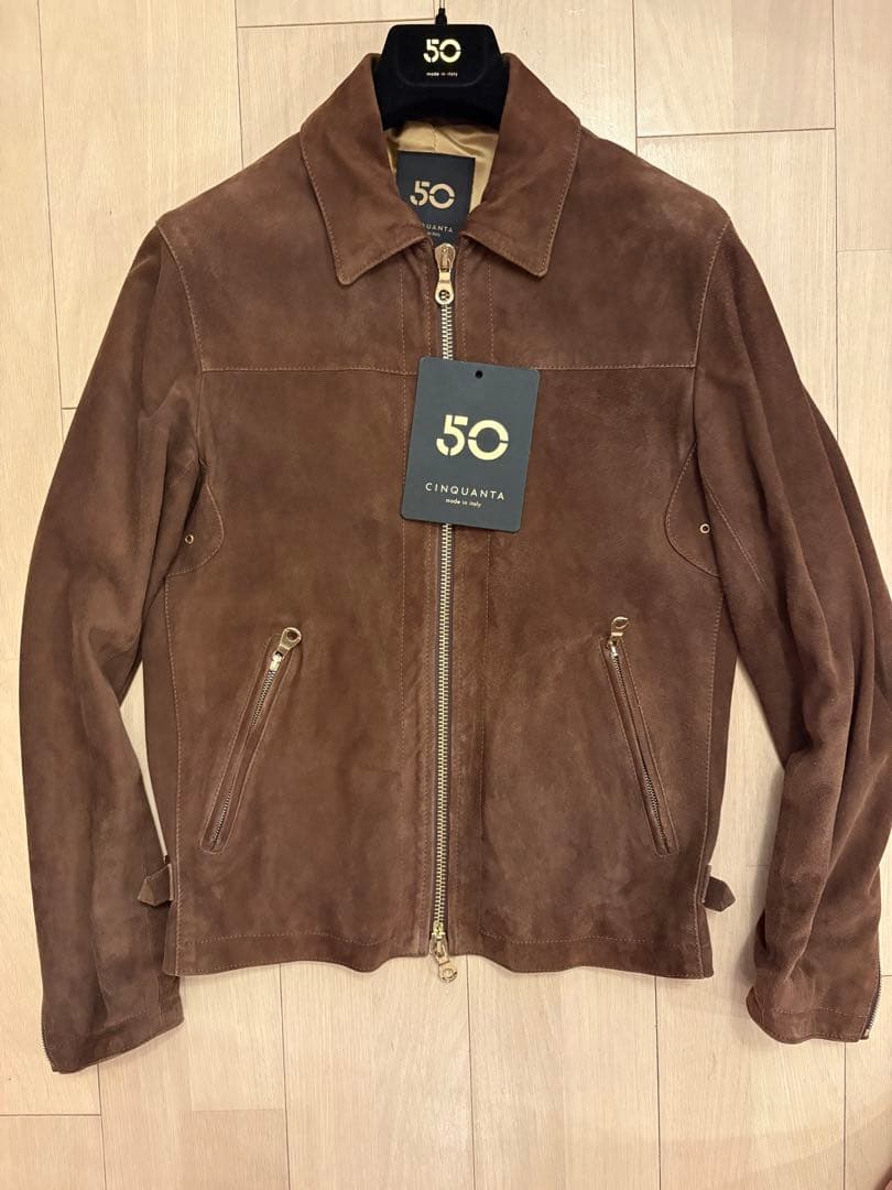 CINQUANTA ブラウン スエード シングルライダースジャケット　46