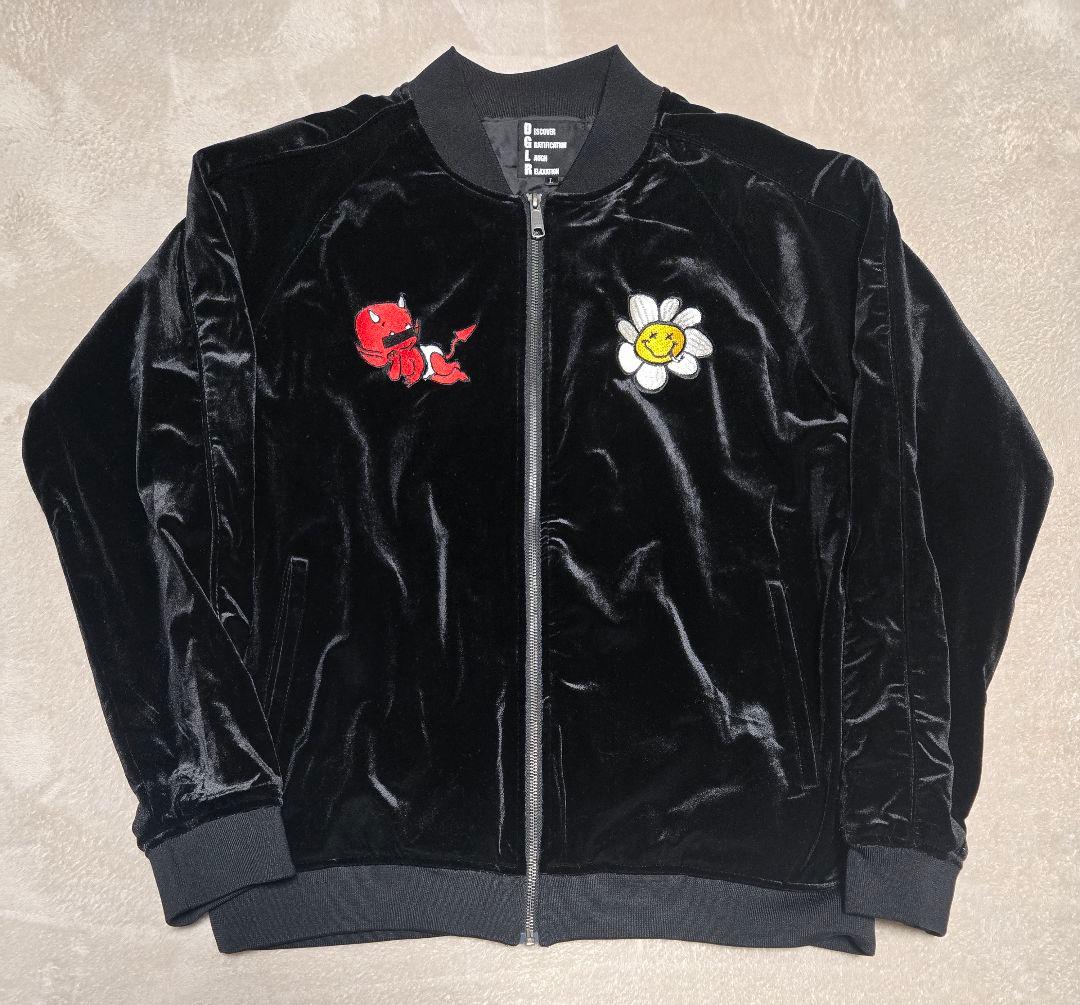 DGLR 黒 ベロアスーベニアジャケット 花とキャラクター刺繍