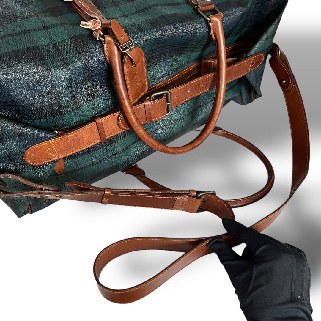 ポロラルフローレン☆2way ブラックウォッチ ボストン PVC レザー 大容量