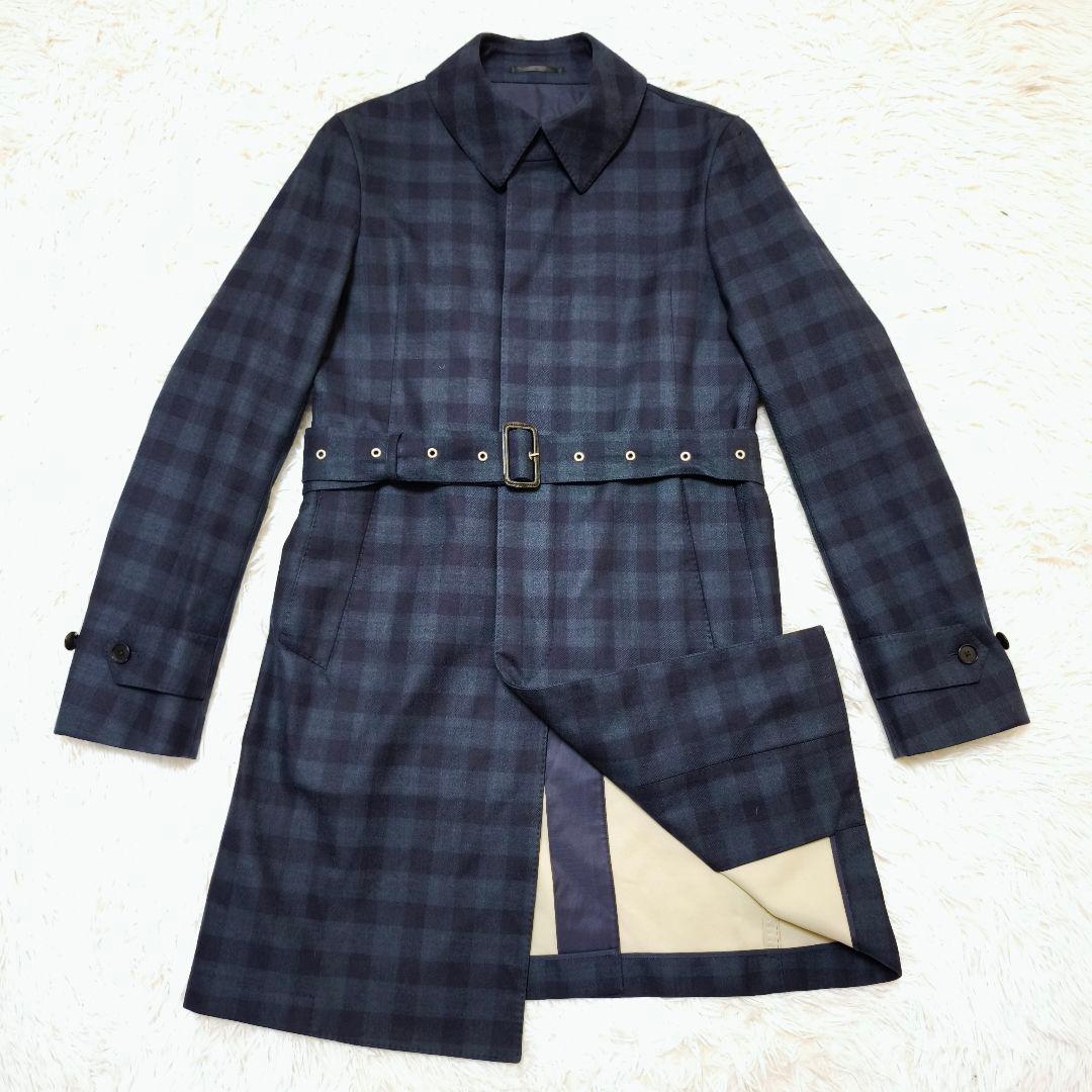 極美品 トゥモローランド ロロピアーナ チェック ダブルブレストコート 46