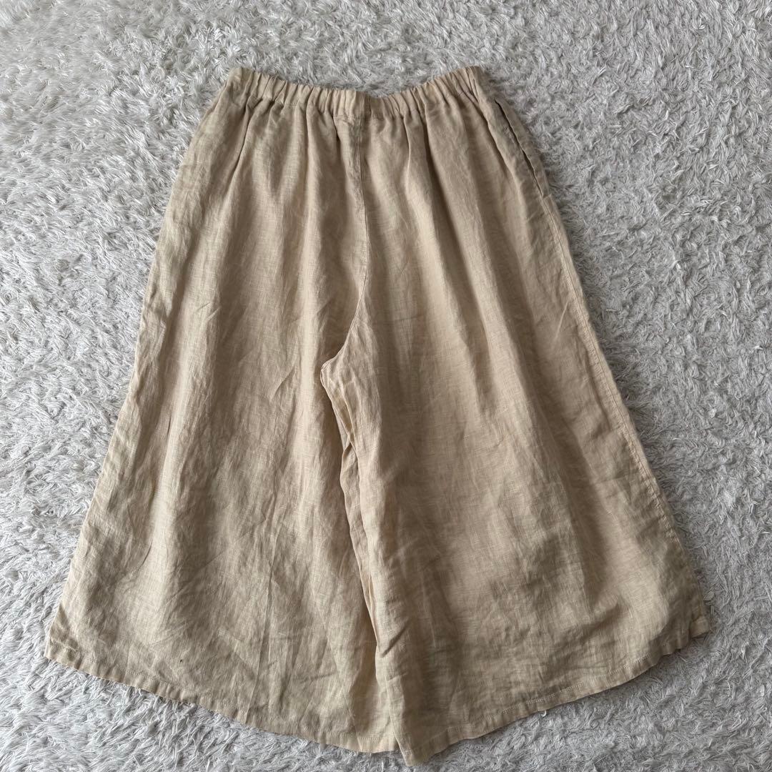 未使用 プランテーション リネン ガウチョパンツ ワイドパンツ ウエストゴム 麻