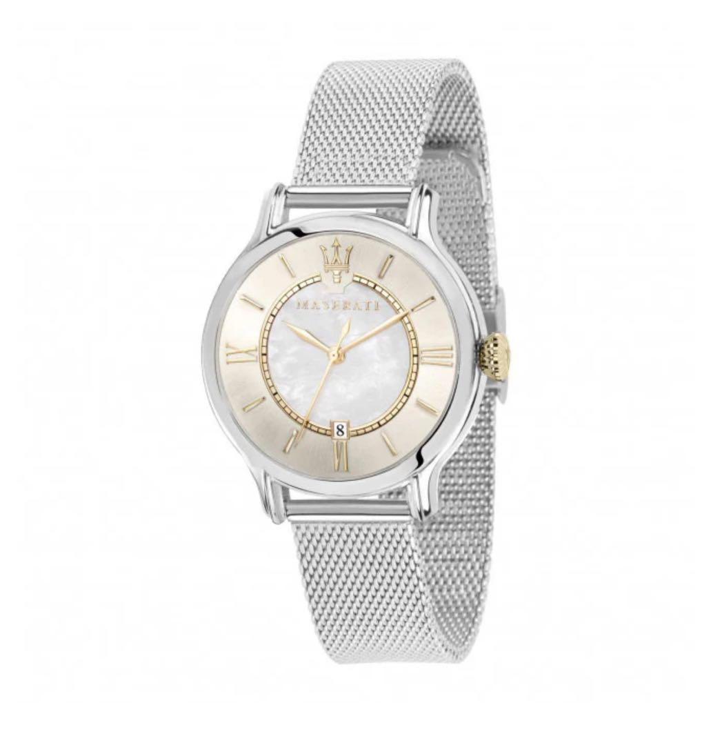 マセラティエポカ34 mmシルバーメタルバンドレディースクォーツ