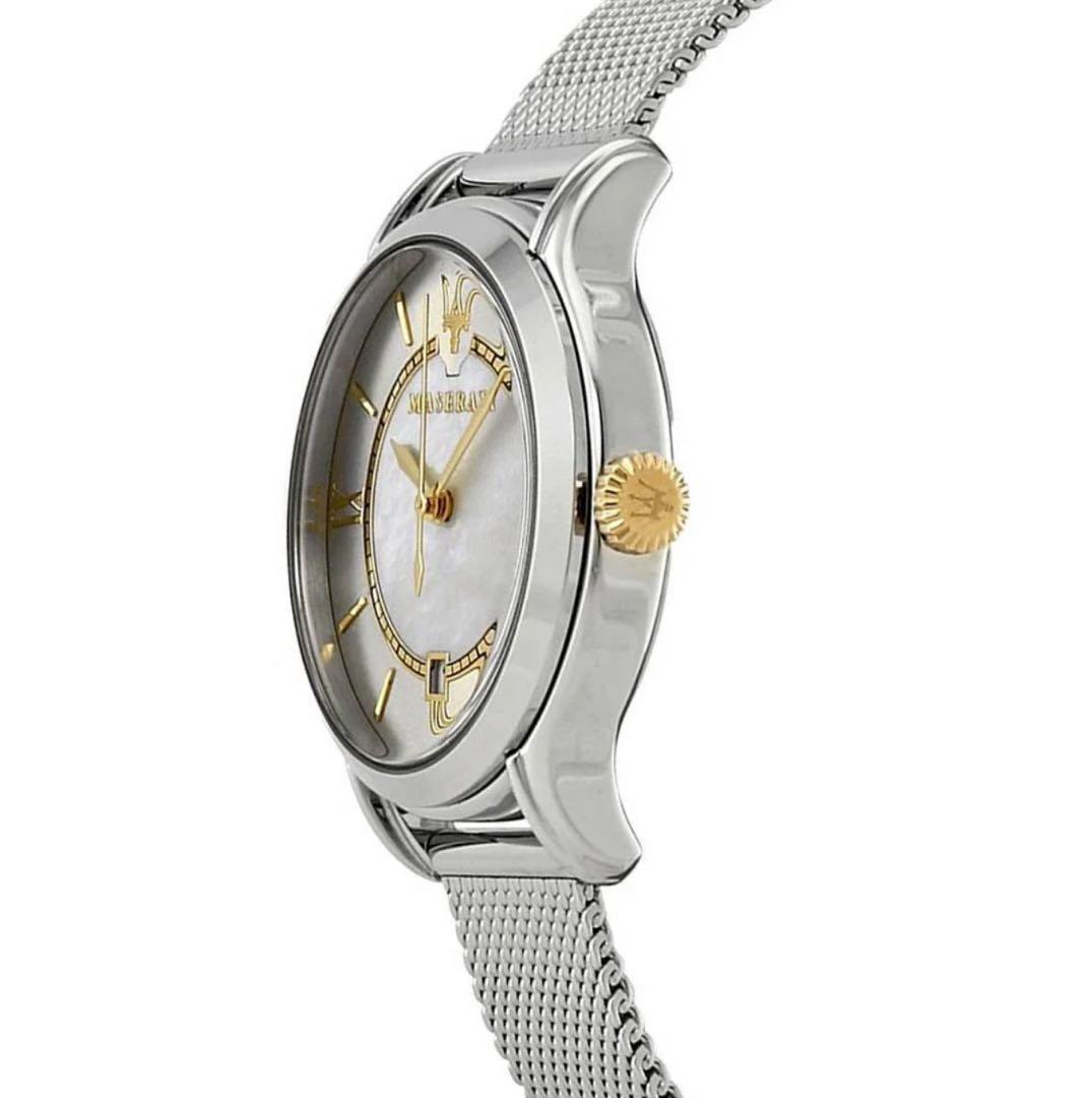 マセラティエポカ34 mmシルバーメタルバンドレディースクォーツ