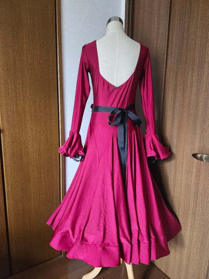 社交ダンス ロングドレス パーティー スタンダード ミニデモ 赤‪✕‬黒 XL