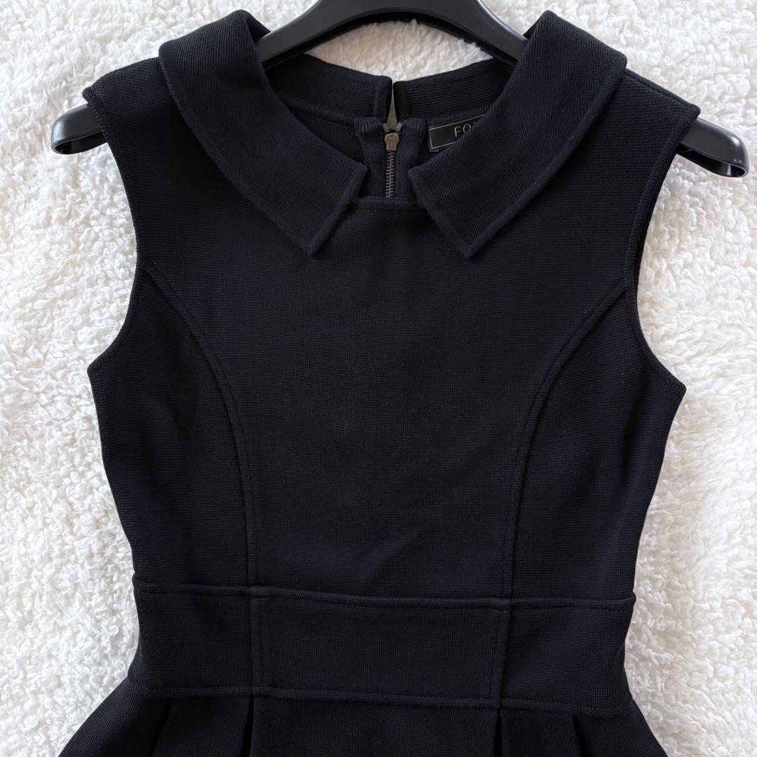 美品✨フォクシー 襟付き ニットワンピース ノースリーブ フレア 黒