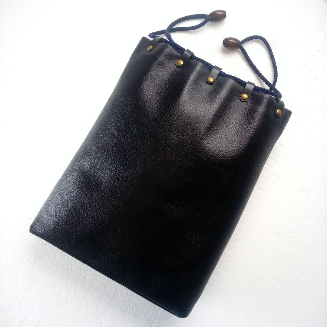 【未使用に近い/レザー巾着/信玄袋//ブラック】