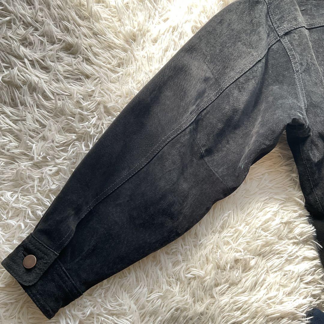 90's✨レザートラッカージャケット　3rd 豚革　黒　スエード　M キムタク