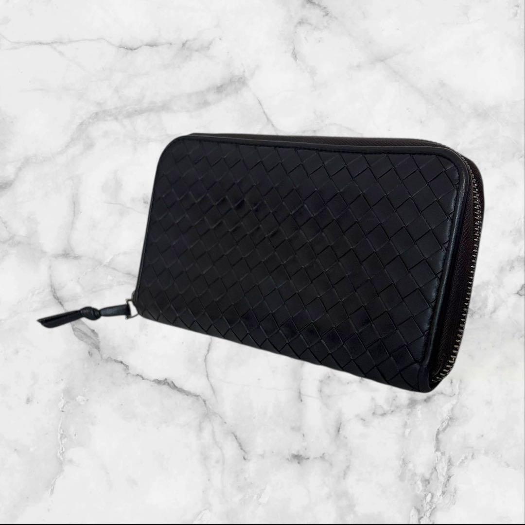 極美品✨ ボッテガヴェネタ イントレチャート　長財布 ラウンドファスナー　黒