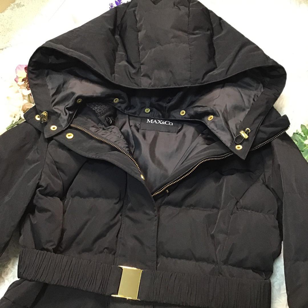 美品【Max&Co】 ダウンジャケット 黒 フード取り外し ベルト M～L相当