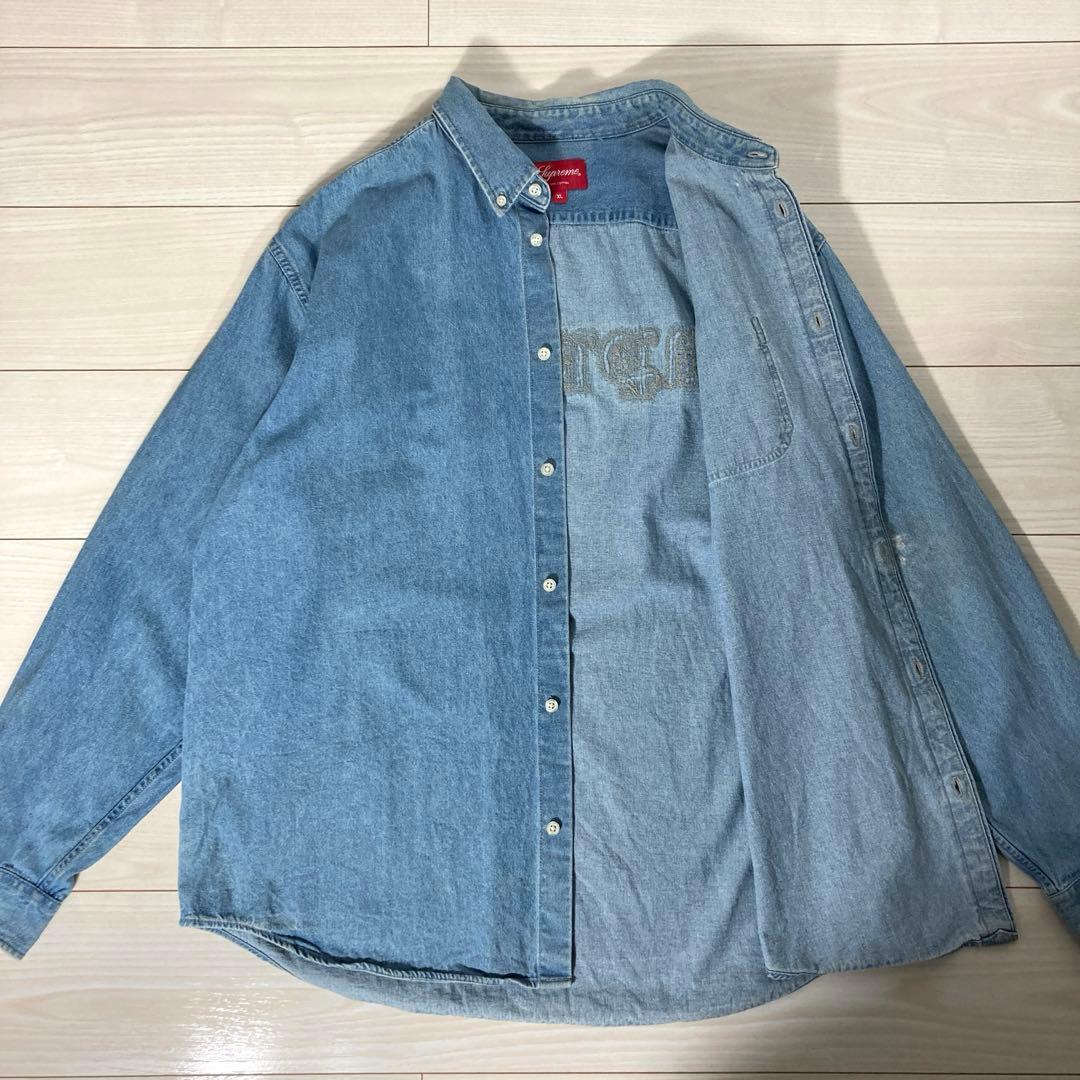 【希少XL】SUPREME シュプリーム バック刺繍ロゴ アップリケデニムシャツ