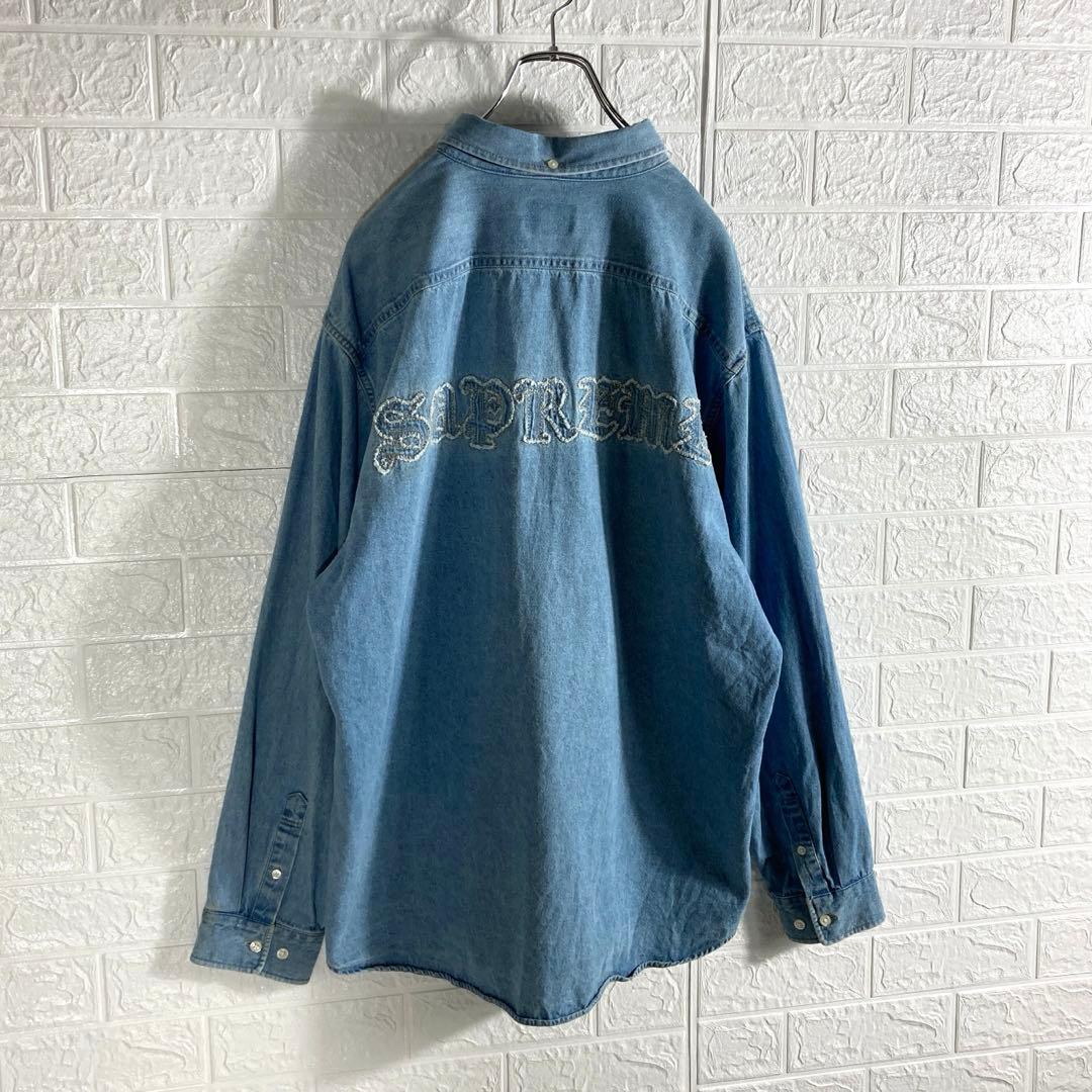 【希少XL】SUPREME シュプリーム バック刺繍ロゴ アップリケデニムシャツ