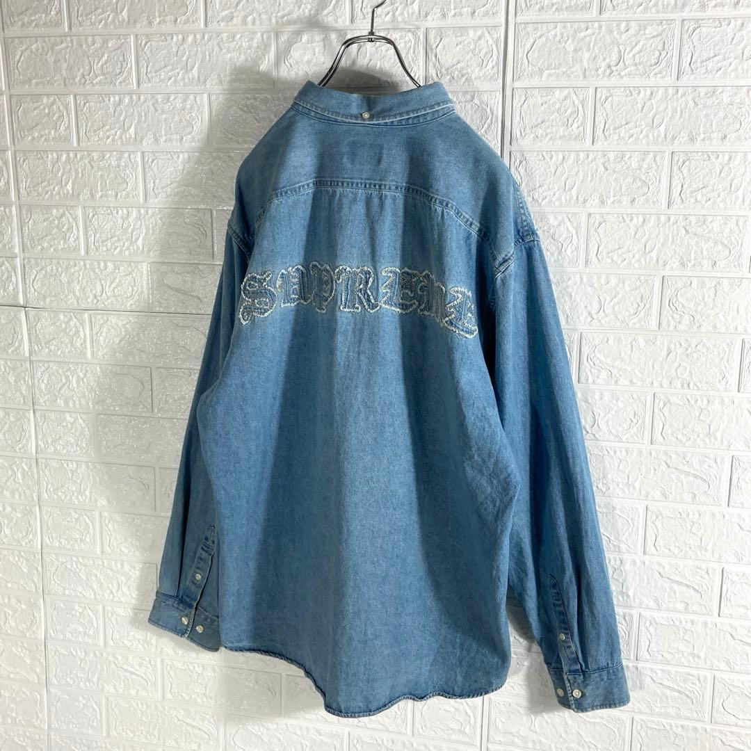 【希少XL】SUPREME シュプリーム バック刺繍ロゴ アップリケデニムシャツ