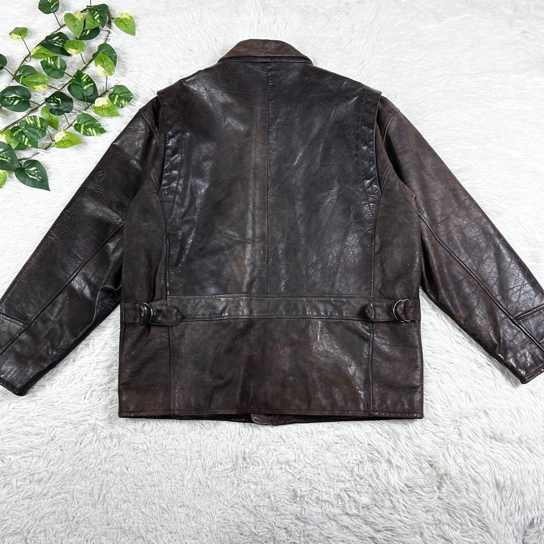 ヴィンテージ オイルドレザー ジャケット 3XL 大きいサイズ ブラウン 牛革