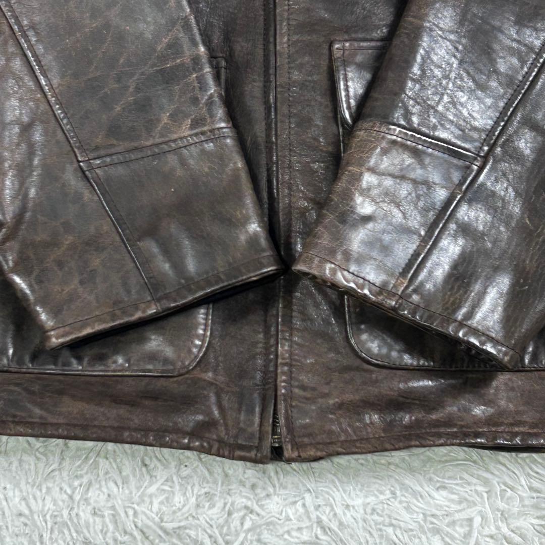 ヴィンテージ オイルドレザー ジャケット 3XL 大きいサイズ ブラウン 牛革