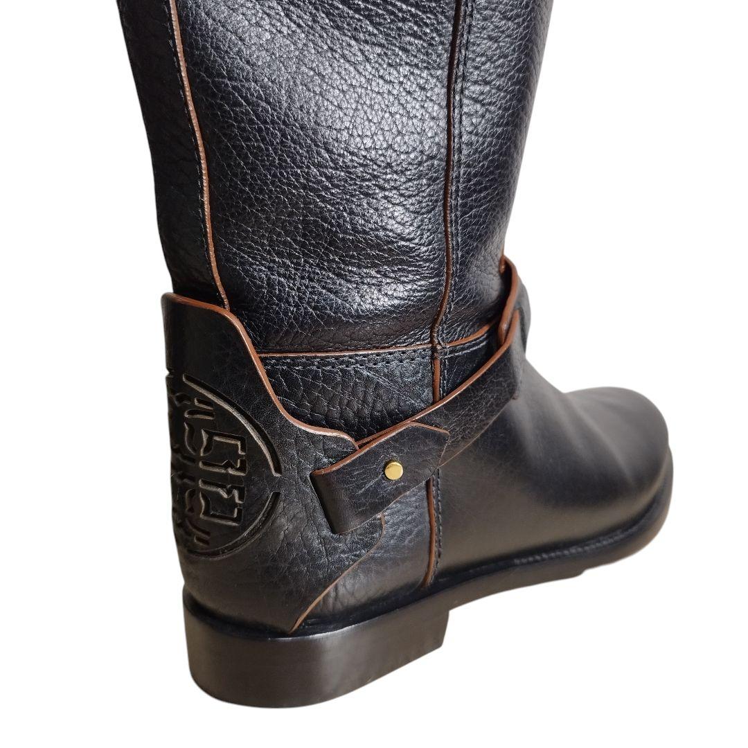 【美品】定価8.3万 トリーバーチ ロングブーツ 黒 レザー ロゴ 23cm