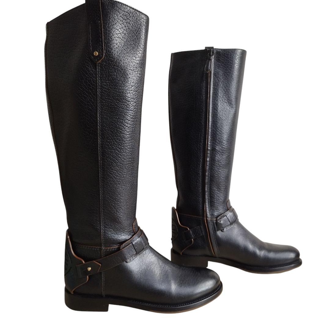 【美品】定価8.3万 トリーバーチ ロングブーツ 黒 レザー ロゴ 23cm