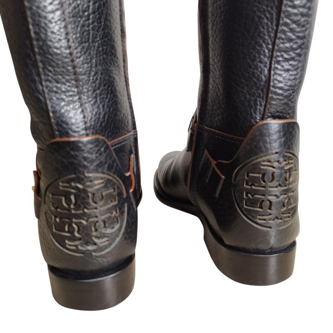 【美品】定価8.3万 トリーバーチ ロングブーツ 黒 レザー ロゴ 23cm