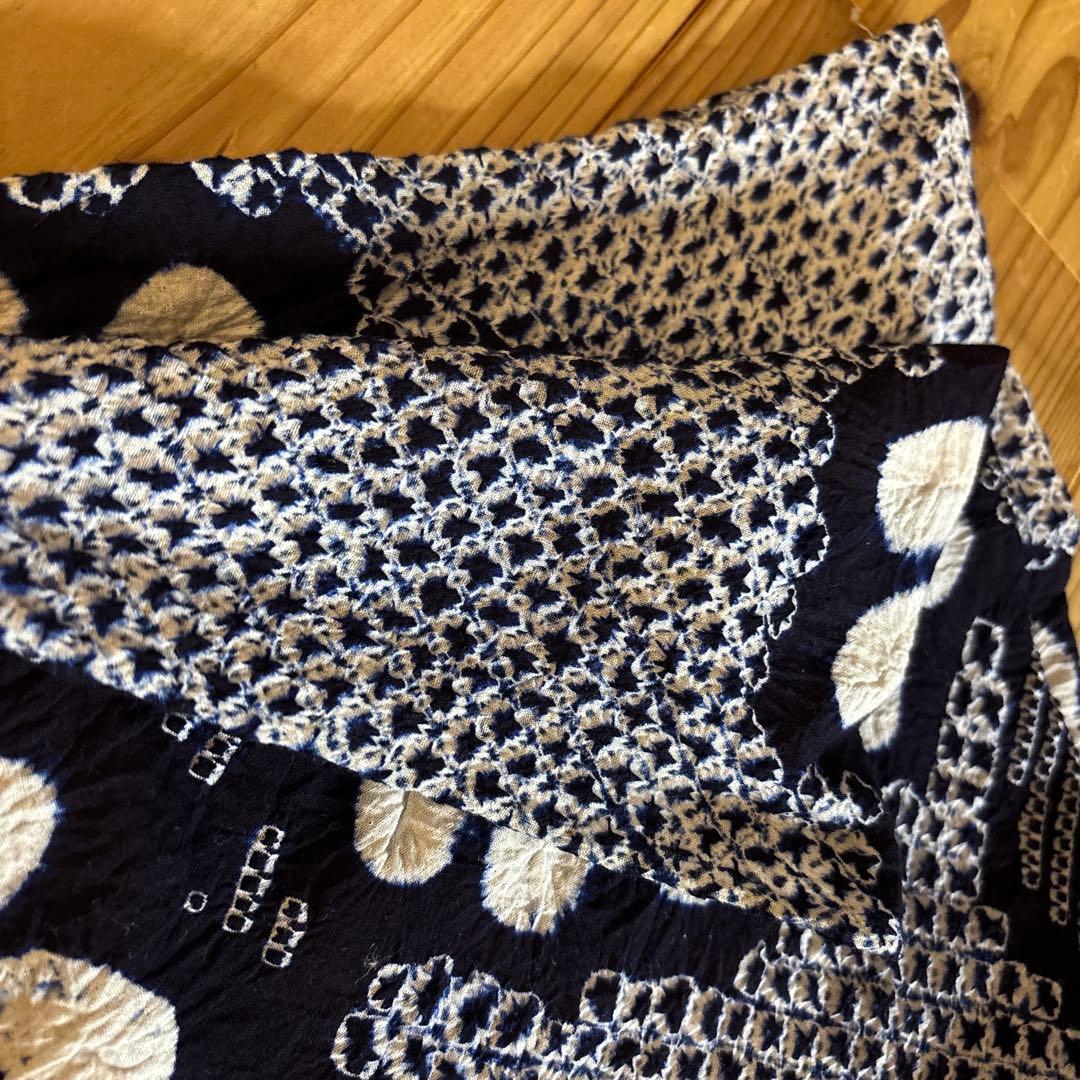 有松鳴海絞り浴衣 向日葵 ヒマワリ 身丈153 手縫い 藍染 絞り ヴィンテージ