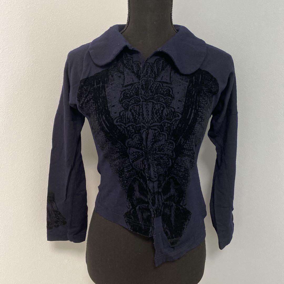 コムデギャルソン エンボスデザイン ラウンドカラー ウール ブラウスシャツ 変形