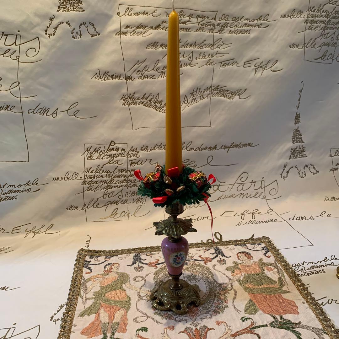 フランス製　アンティークのセーブル焼のペアのキャンドルスタンド！陶器が素敵です！