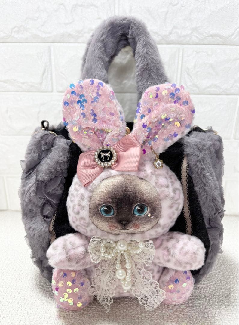 黒*こ様 コヤンイサムチョン　ファーバッグ　グレー　クラウディちゃん　ヒョウ柄う