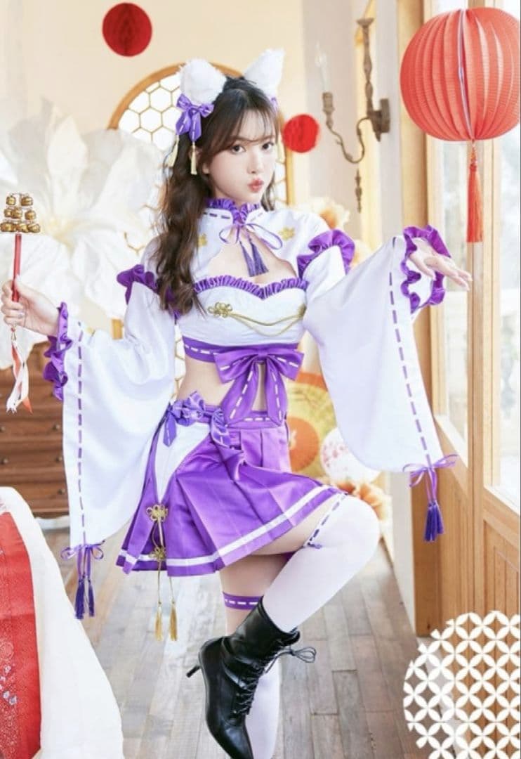 新品♡マリームーン Malymoon フリル巫女キャットセットアップ パープル