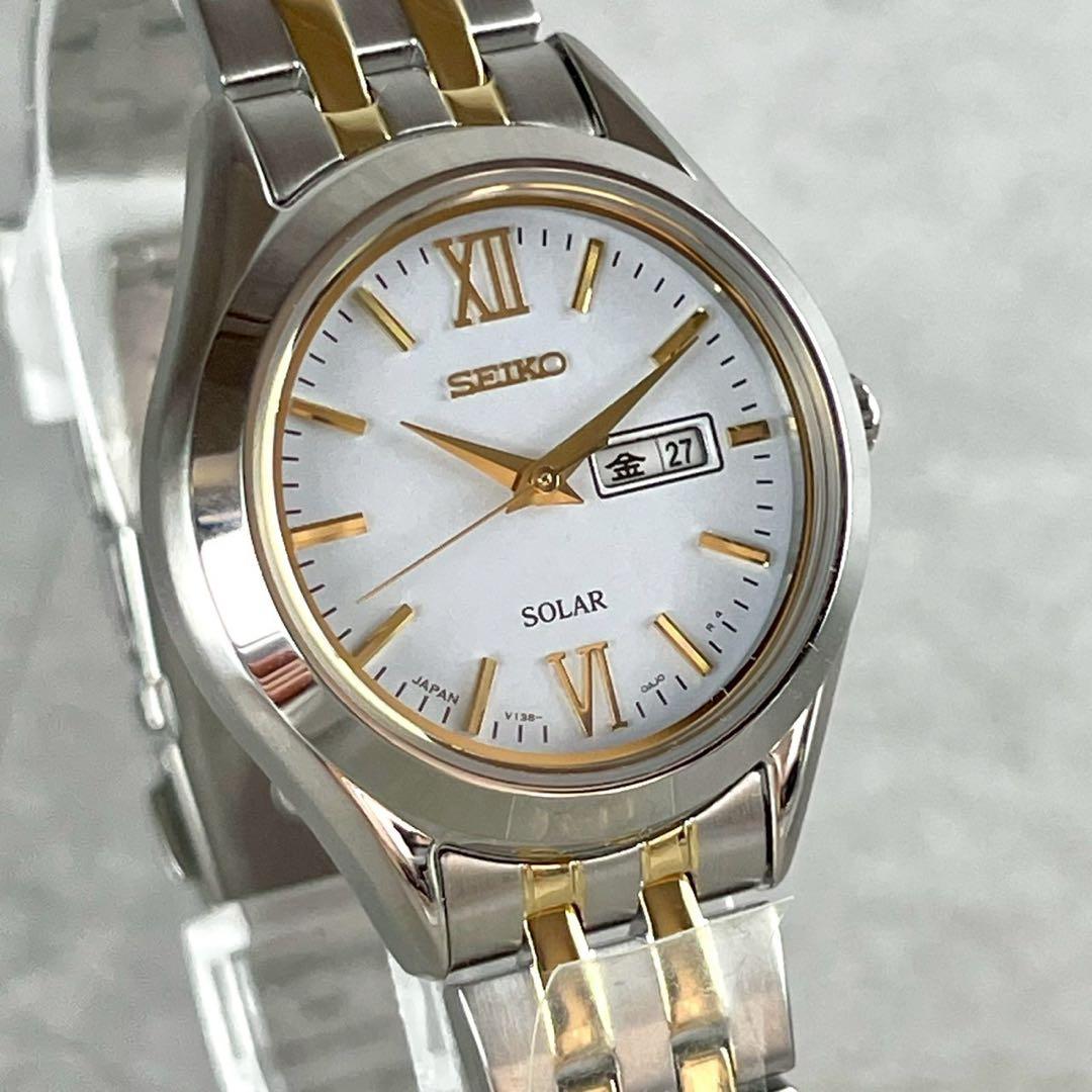 稼働 極美品 Seiko セイコー 電波ソーラー 腕時計 デイト コンビ