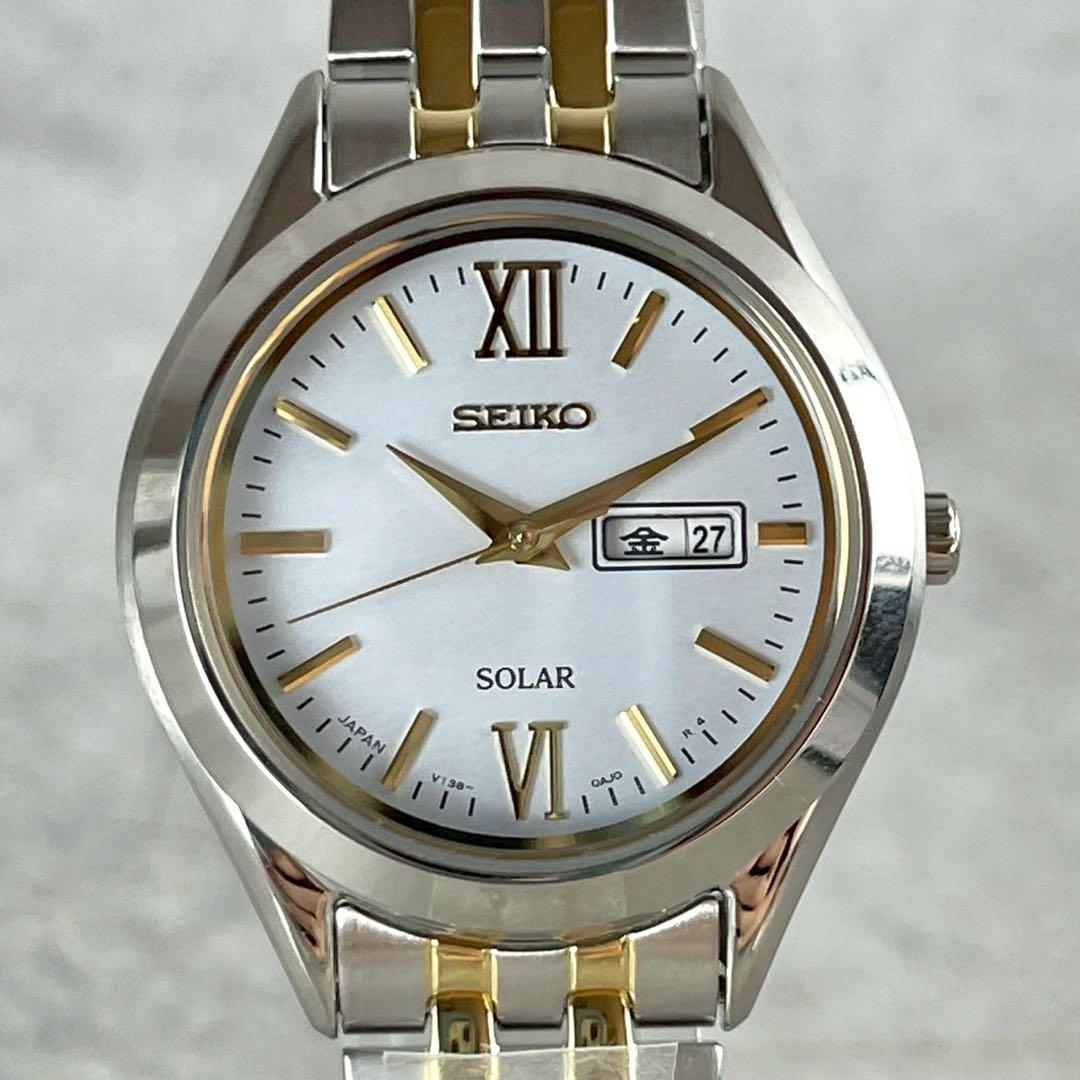 稼働 極美品 Seiko セイコー 電波ソーラー 腕時計 デイト コンビ