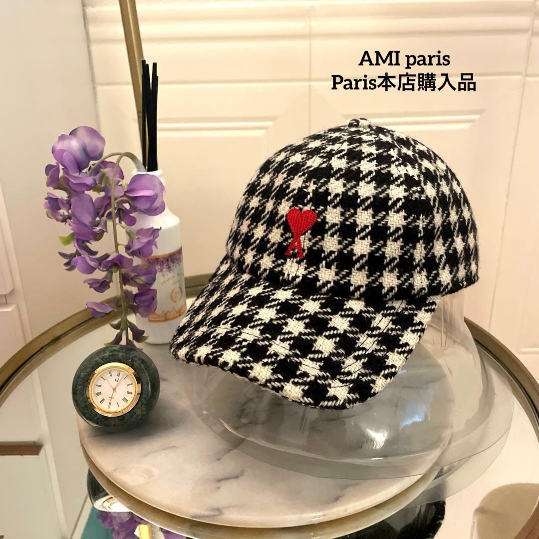 【AMI paris】パリ本店購入品　千鳥柄　ロゴデザインキャップ
