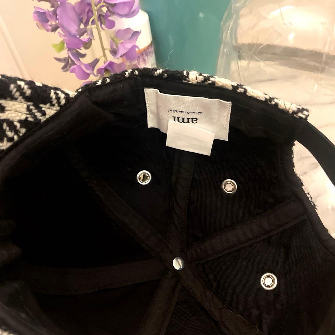【AMI paris】パリ本店購入品　千鳥柄　ロゴデザインキャップ