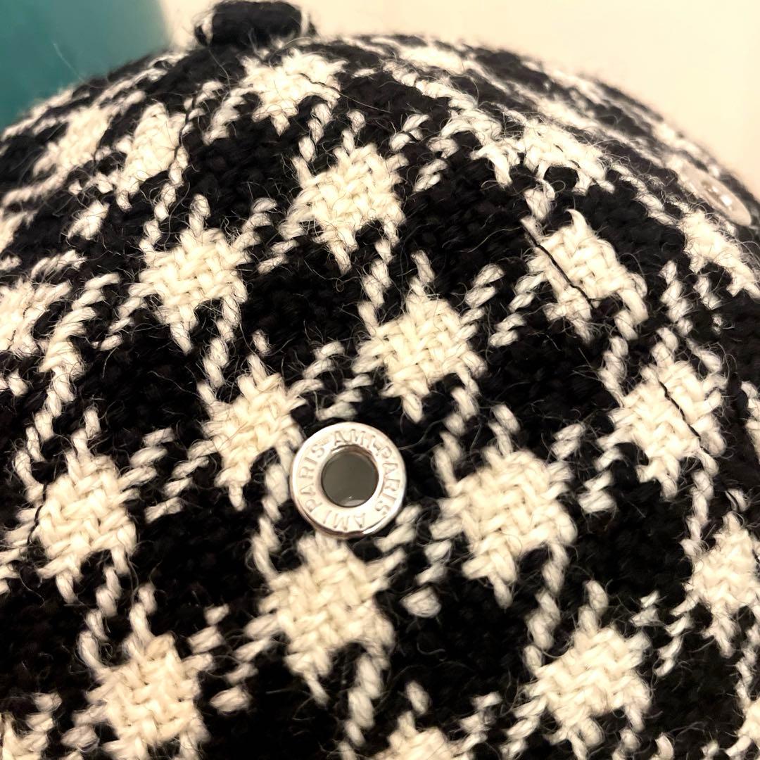 【AMI paris】パリ本店購入品　千鳥柄　ロゴデザインキャップ