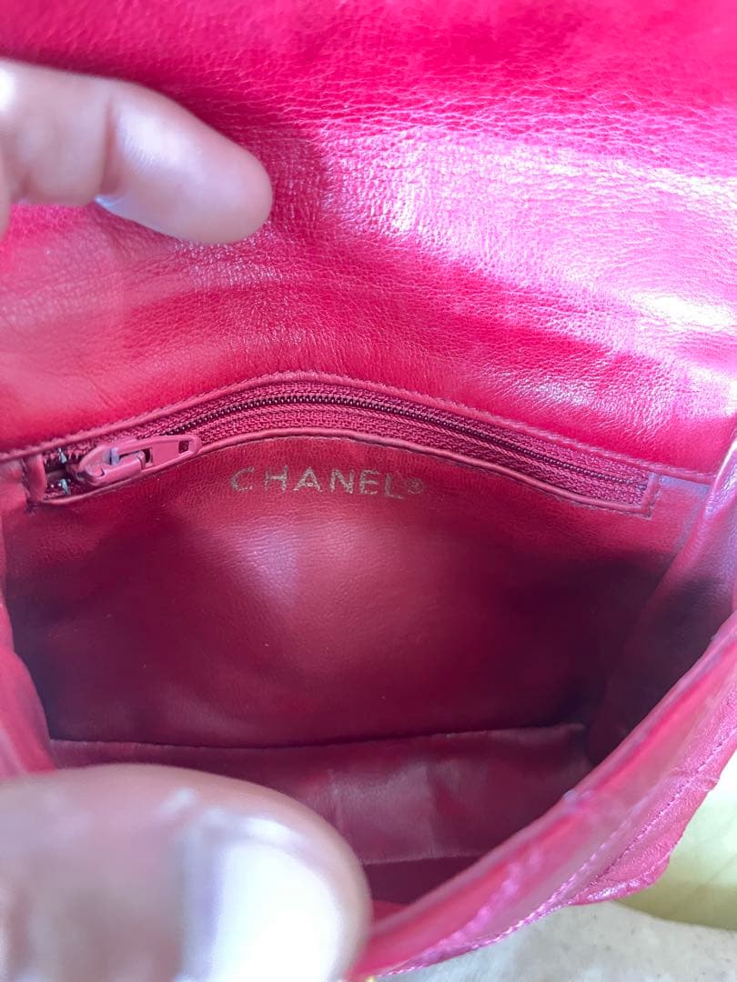 シャネル　マトラッセ　ビコローレ　チェーン　ウエストポーチ　バッグ　レッド