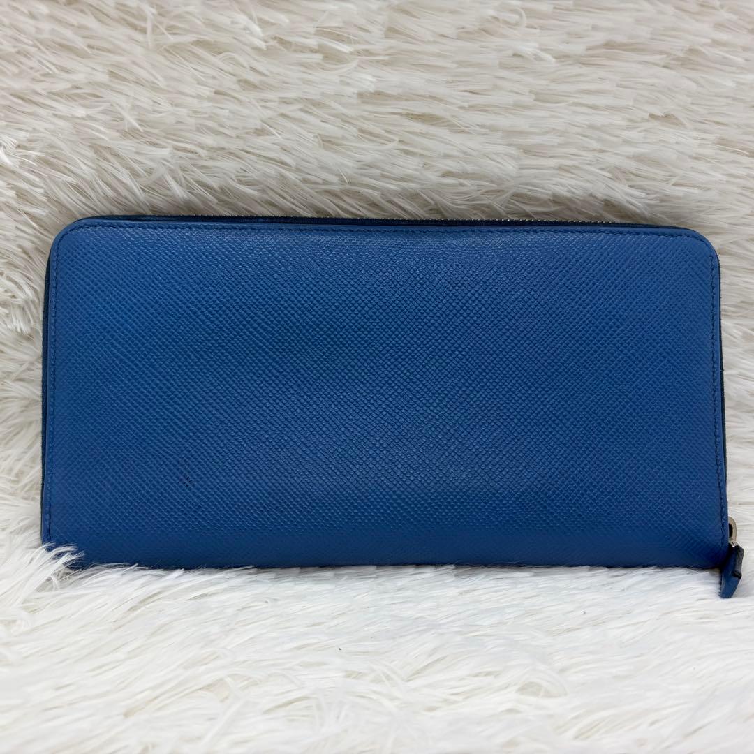 美品✨プラダ 長財布 ラウンドジップ オーガナイザー サフィアーノ レザー 青