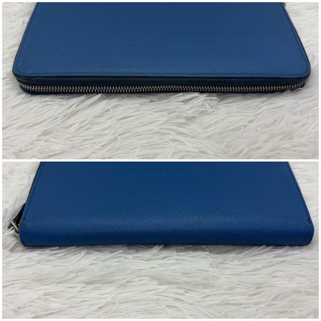 美品✨プラダ 長財布 ラウンドジップ オーガナイザー サフィアーノ レザー 青