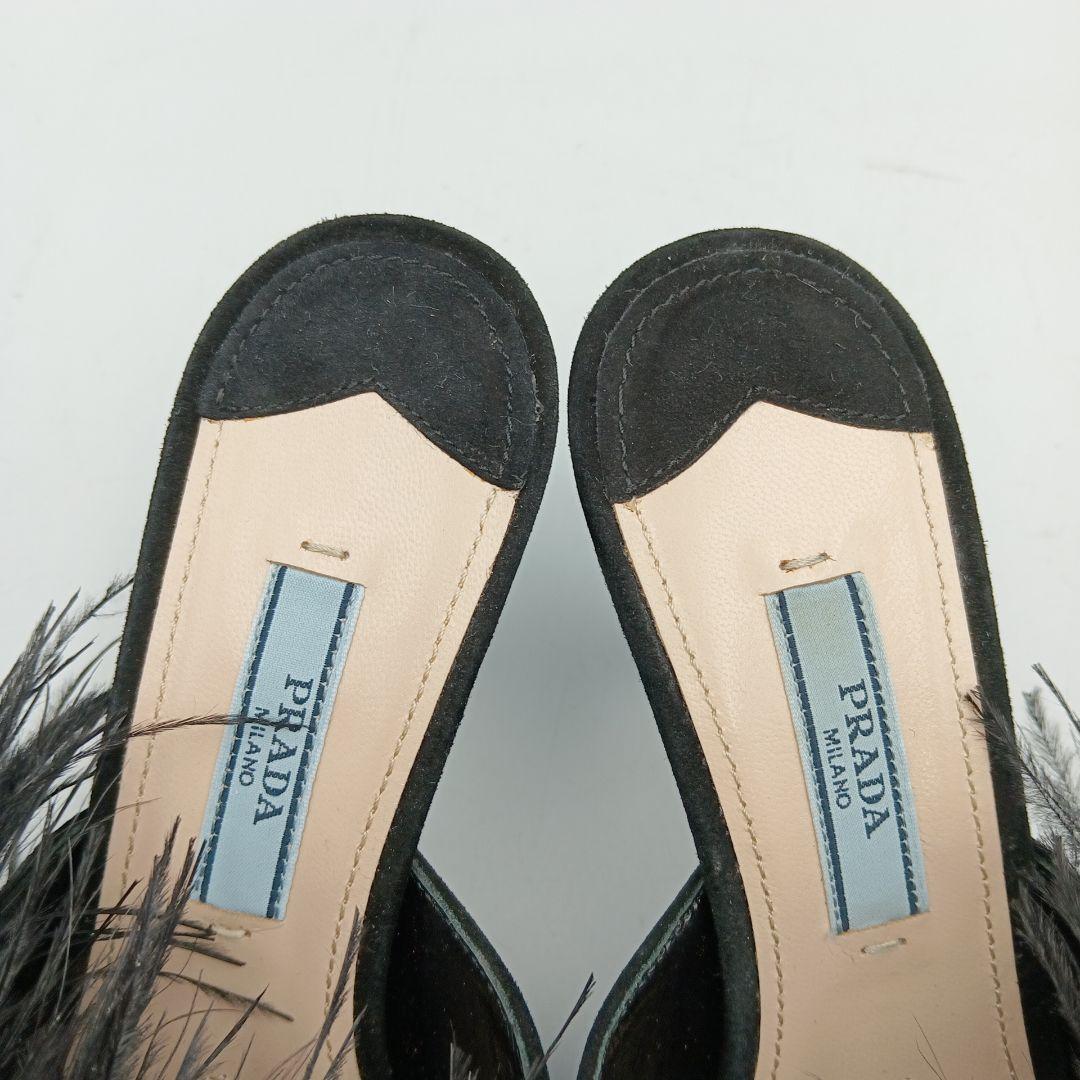 M613B プラダ フェザーファー ミュール 35 約22.5cm ブラック