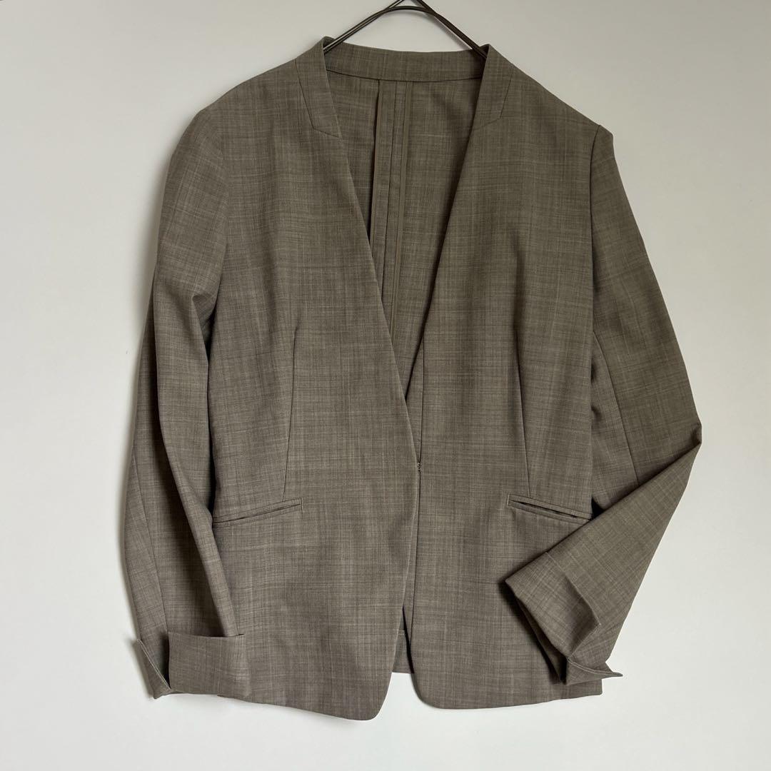 グリーンレーベルリラクシング　ノーカラー　テーパードパンツ　スーツ　　ストレッチ