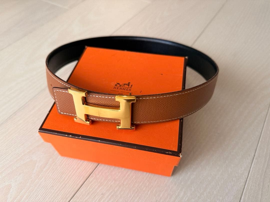 HERMES Hベルト ブラウン レザー 箱付き　あんしん鑑定済