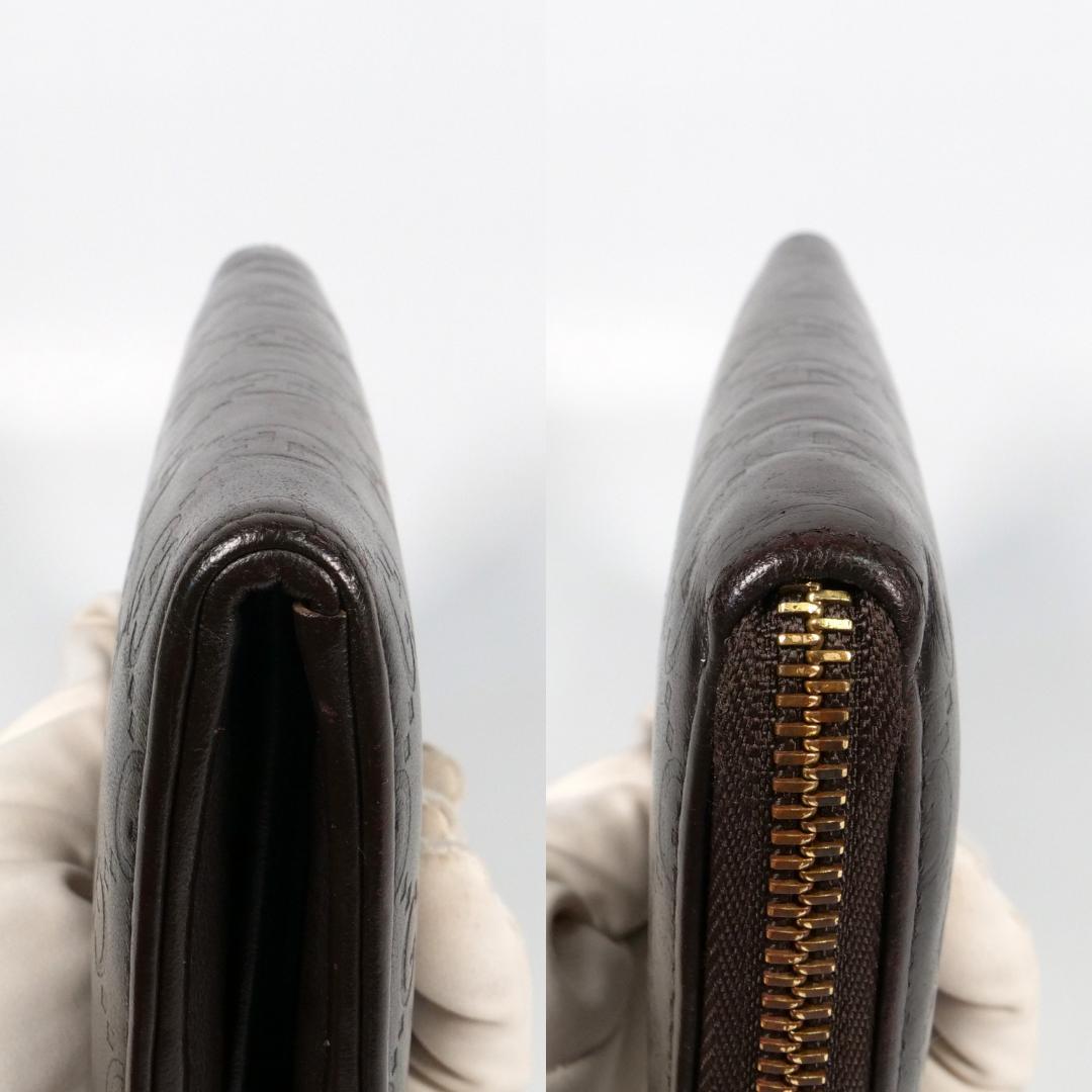 美品✨グッチ 長財布 シマ レザー GG柄 L字ファスナー ダークブラウン