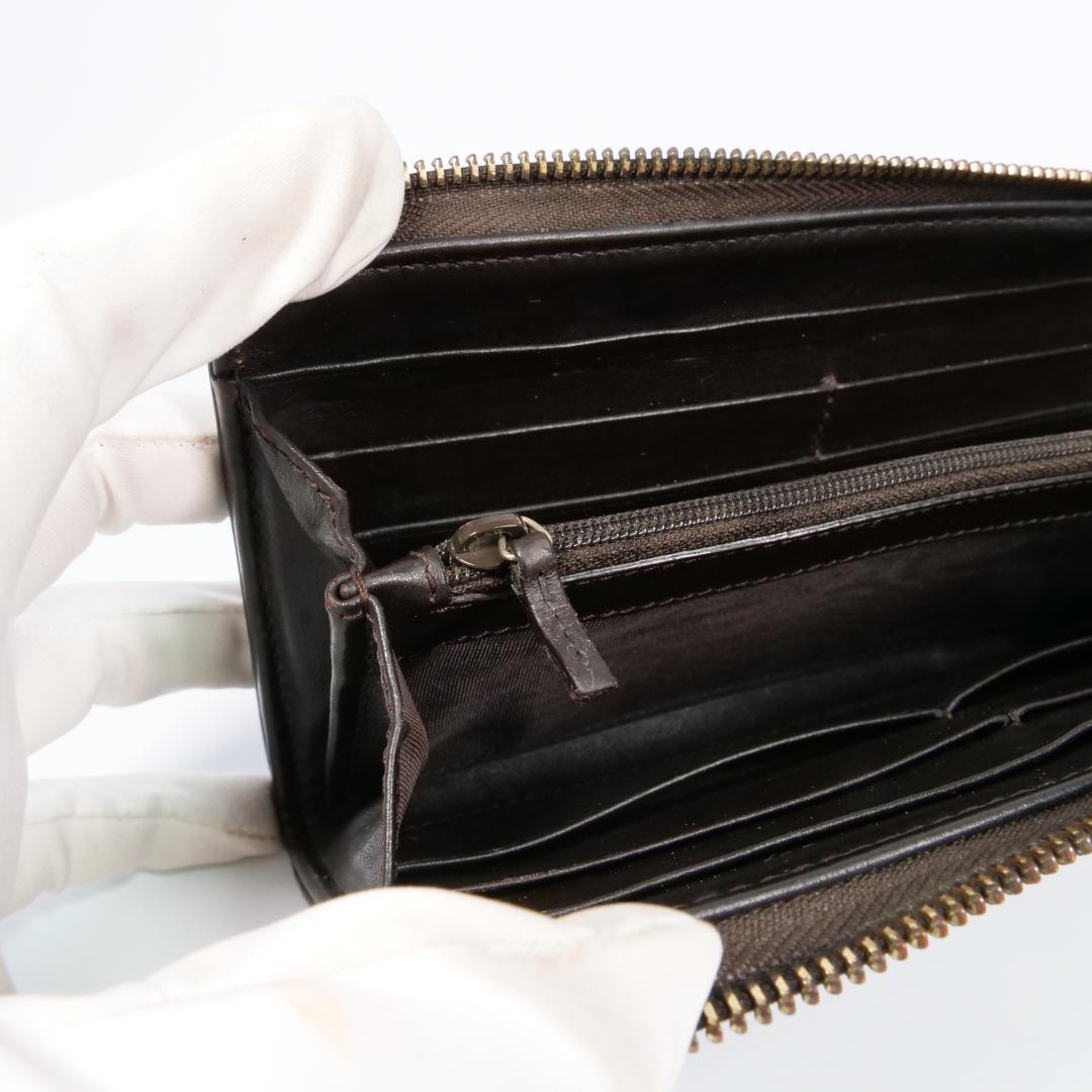 美品✨グッチ 長財布 シマ レザー GG柄 L字ファスナー ダークブラウン