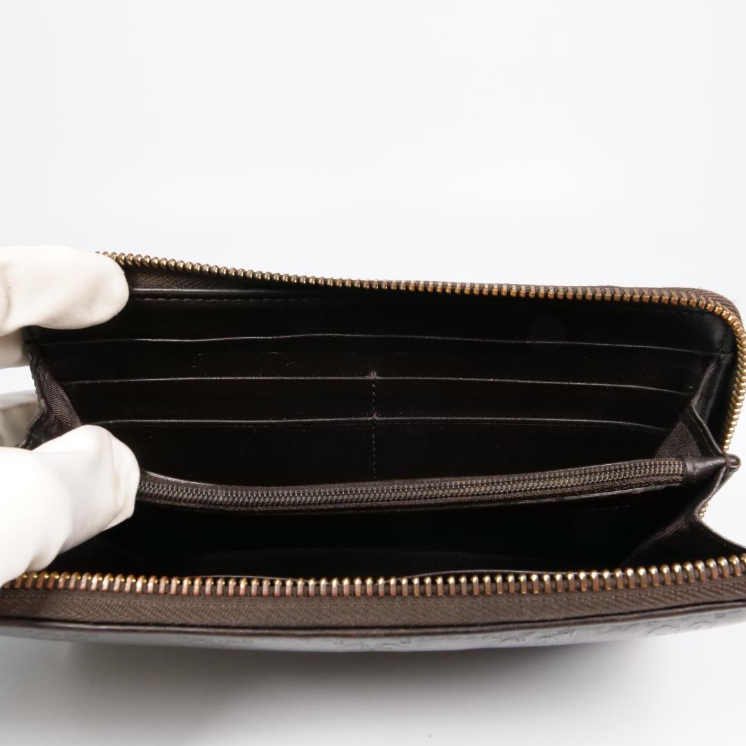 美品✨グッチ 長財布 シマ レザー GG柄 L字ファスナー ダークブラウン