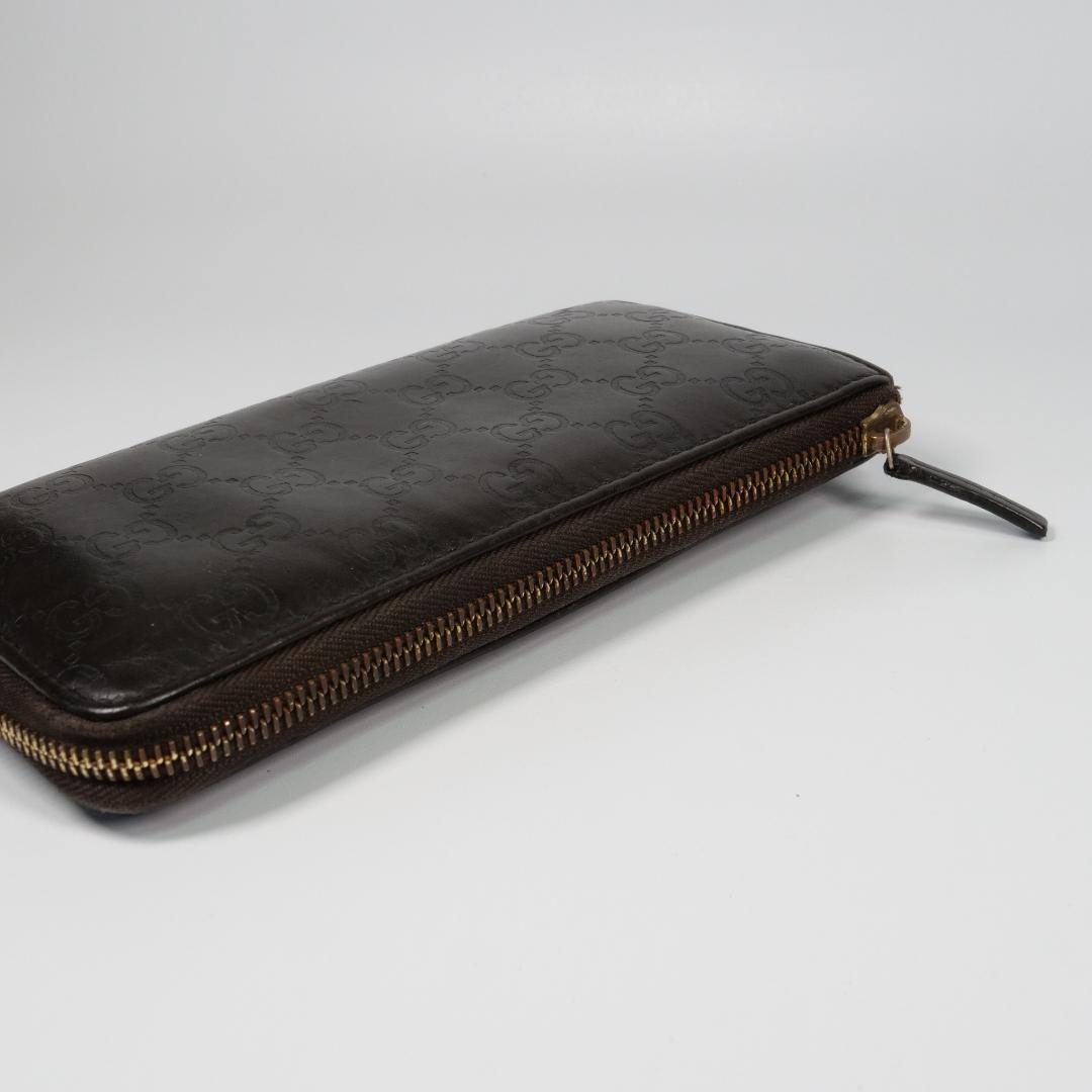 美品✨グッチ 長財布 シマ レザー GG柄 L字ファスナー ダークブラウン