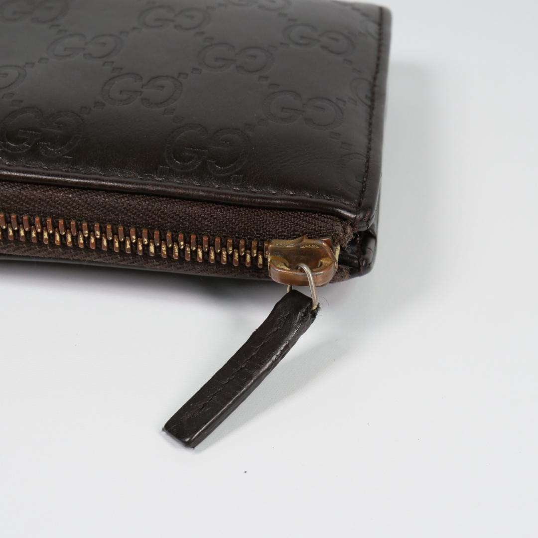 美品✨グッチ 長財布 シマ レザー GG柄 L字ファスナー ダークブラウン
